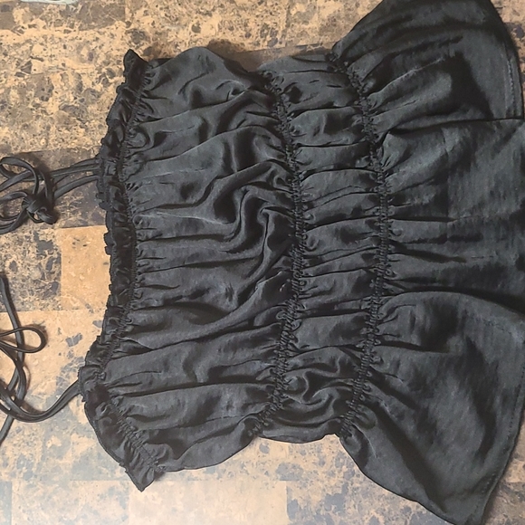 💥SALE💥NEW Satin Ruched Tie-Strap Ruffle Detail Stretchy Top - Picture 6 of 6